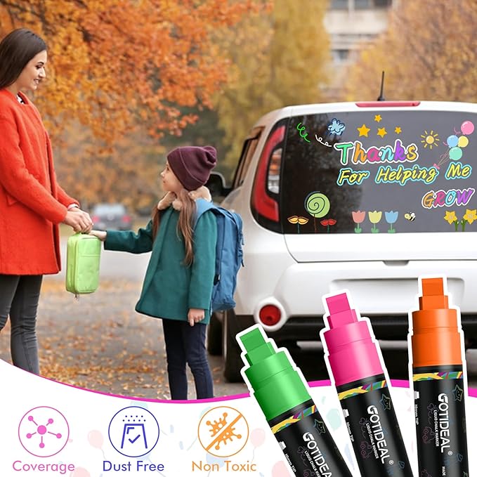 GOTIDEAL Window Markers for Glass Washable,Jumbo Chalk Markers for Blackboard,Car Marker for Auto,Chalkboard,Glass,Mirror,Calendar,School Painting,18 Colors Car Paint Pens with Metallic Colors(10mm)-DeskLoop Office