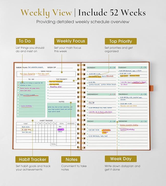Undated Weekly and Monthly Planner, B5 Large Weekly To Do List Notebook - Image 3