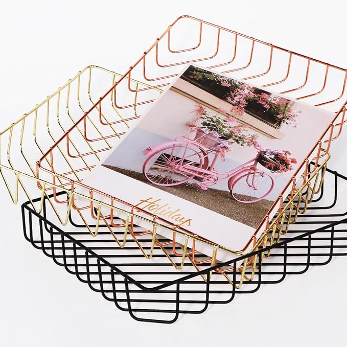 Paper Organizer for Desk Metal Paper Tray Large Capacity Letter Tray File - Image 4