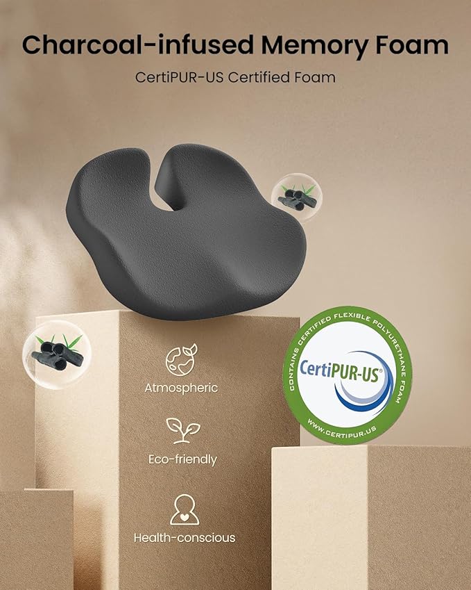 ProtoArc Extra Large Seat Cushions for Office Chairs, Ergonomic Memory Foam Seat Cushion for Home, Extra Cover, Car Seat Cushions for Driving, Pressure Relief Pad for Sciatica - Dark Gray-DeskLoop Office