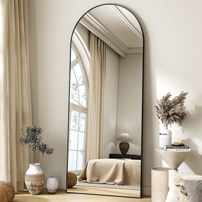 HARRITPURE 65"x24" Arched Full Length Mirror Free Standing & Wall-Mounted Full-Length Mirror with Stand Modern Black Mirror for Living Room Bedroom Cloakroom Aluminum Frame-DeskLoop Office