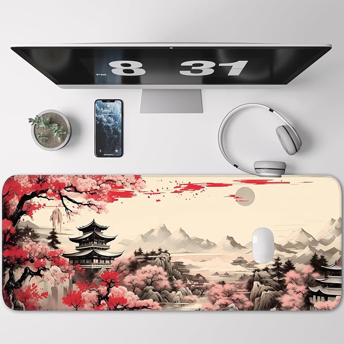 Japanese Sakura Gaming Mouse Pad, Non-Slip Rubber Base, Stitched Edges - Image 2
