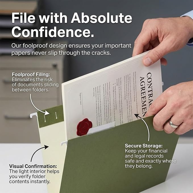 VZCPYTPM 25 Packs Hanging File Folders, Standard Green File Folders - Image 3