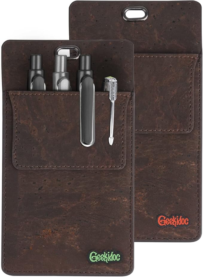 Premium Portuguese Cork Pocket Protector for Men | Multi-Use Pocket Protectors for Shirts and Lab Coats | For Pen, Pencils, Pointers, and More | 2 Pack of Brown Pocket Organizer Protectors-DeskLoop Office