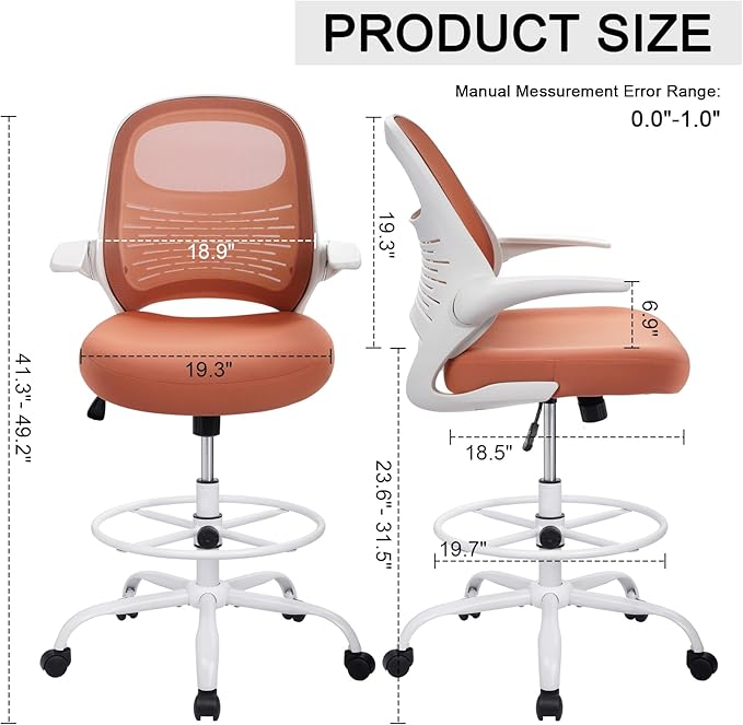 HYLONE Tall Drafting Chair Standing Desk Chair with Flip-Up Armrests, Adjustable Height Ergonomic Office Chair with Footrest Ring - High Stool Chair for Standing Desk (Pink)-DeskLoop Office