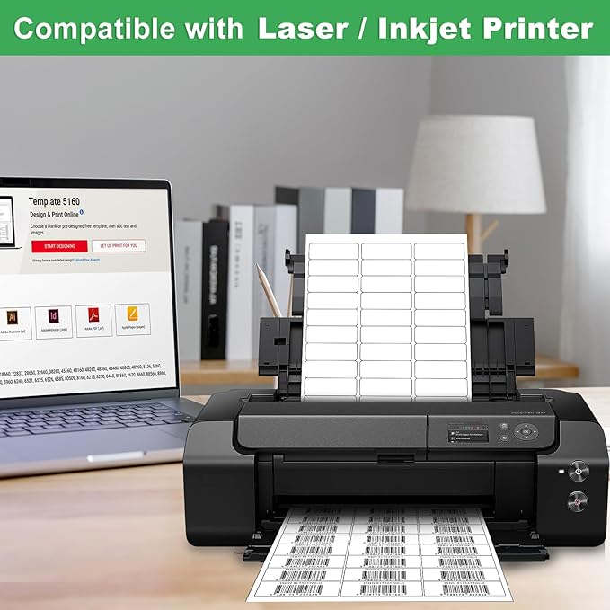 Address Labels 1" x 2-5/8", 15000 Printable Labels for Mailing, Envelopes, Laser/Inkjet Printer, 8.5"×11" White Label Stikcers Paper 30 Up Blank Label Per Sheet,(500 Sheets)-DeskLoop Office