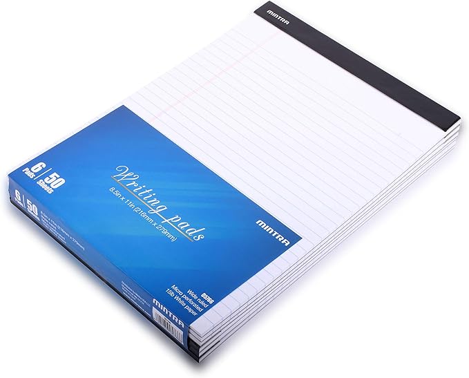 Mintra Office Legal Pads - ((BASIC WHITE 6pk, 8.5in x 11in, WIDE RULED))-DeskLoop Office