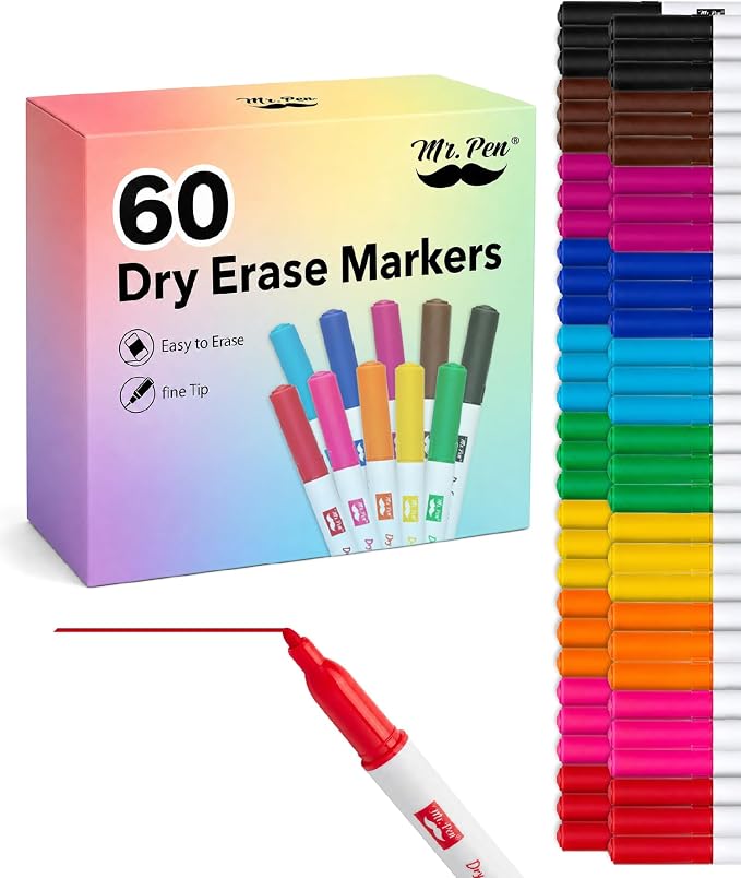 Mr. Pen- Dry Erase Markers Bulk, 60 Pack, Fine Tip | Bulk Dry Erase Whiteboard by MrPen