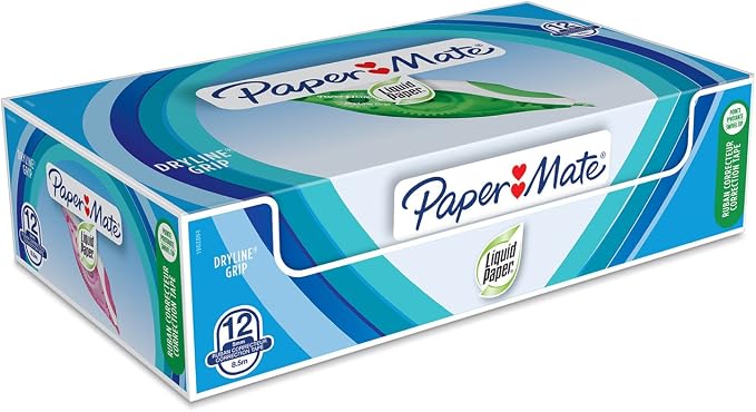 Paper Mate Liquid Paper DryLine Grip Correction Tape | Assorted Colours | Box by Unknown
