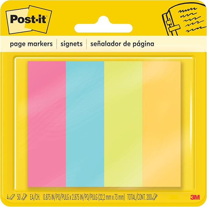 3M 6714AU Post-It Page Markers, 50 Strips/Pad, 4 Pads/Pack by Unknown