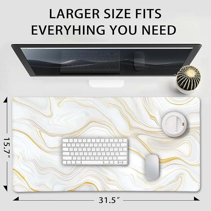 Marble Pattern Large Gaming Mouse Pad 31.5"x15.7"｜ Gold Topographic XXL Desk Mat - Image 4