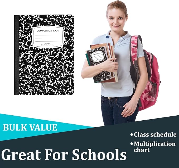 E-CLIPS USA Composition Notebooks Wide Ruled Composition Notebook Black Marble - Image 4