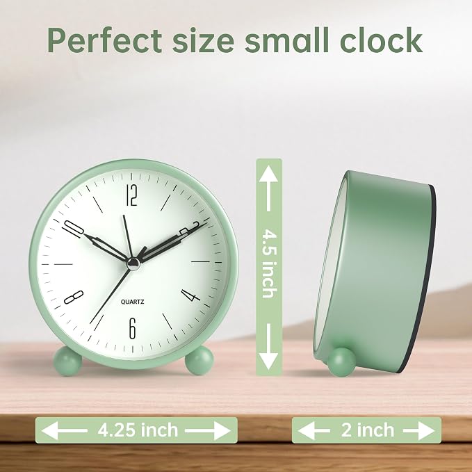 Analog Alarm Clock, 4 inch Super Silent Non Ticking Small Clock - Image 7