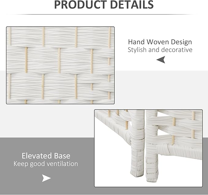 HOMCOM Room Divider, 3 Panel Folding Privacy Screen, 6FT Tall Portable Wicker Weave Partition Wall Divider for Bedroom, Home Office, White-DeskLoop Office