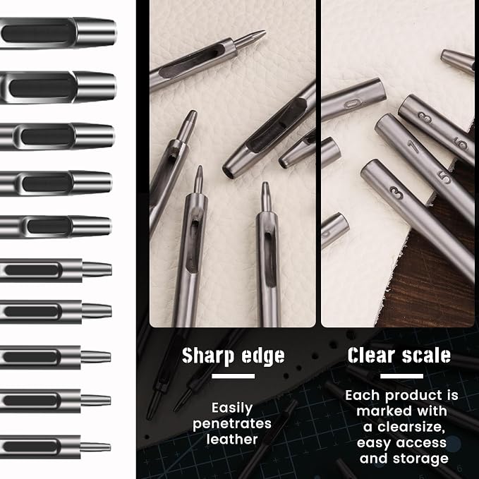 10 Pcs Leather Hole Punch Cutter 0.5mm-3.5mm Hollow Punch Set - Image 3