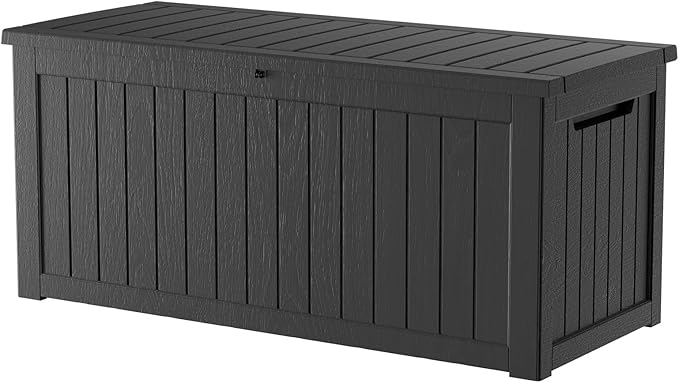 270 Gallon Outdoor Storage Box Patio Deck Box Waterproof, Resin Lockable Outside Large Storage Bin for Pool Cushion Furniture, Garden Tools UV-Resistant, Black-DeskLoop Office