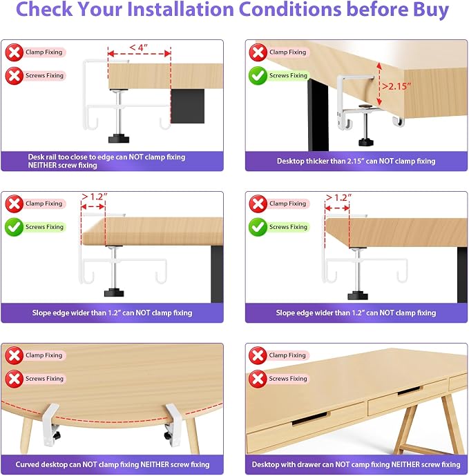 Univivi No Drill Under Desk Cable Management Tray, Clamp/Screw Mount Desk Cable - Image 5