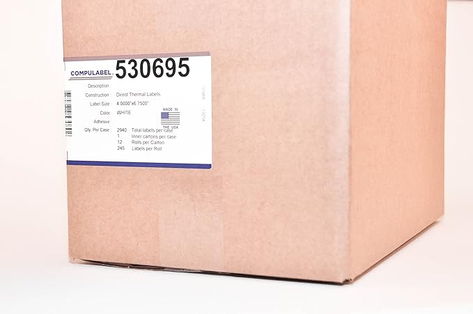 CompuLabel Direct Thermal Labels, 4x6 Inch, White, Roll, Permanent Adhesive, Near IR scan able with 3/4-Inch tab for FedEx,245 per Roll,12 Rolls/Carton (530695)-DeskLoop Office
