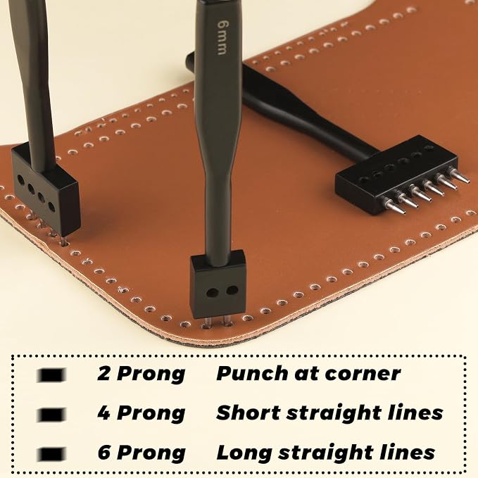 Leather Hole Punch, Prong Punch Tool 6mm 2/4/6 Lacing Stitching Punch, Round - Image 6