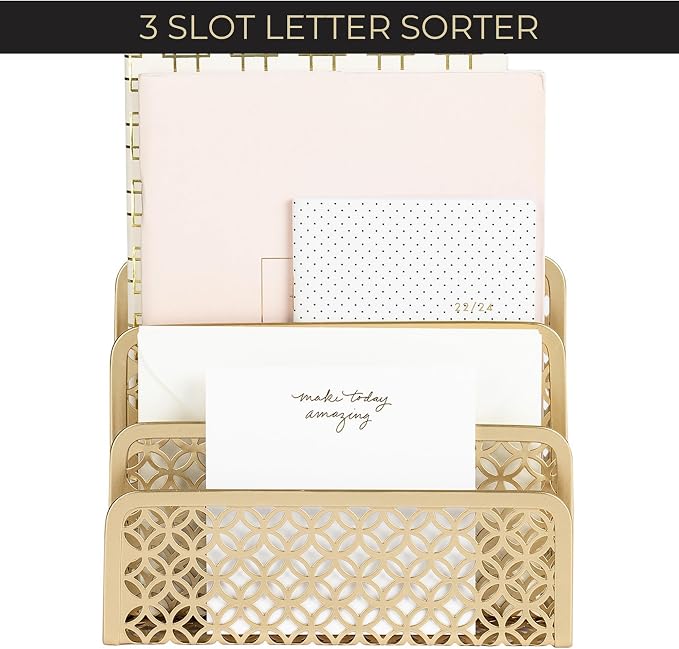 BLU MONACO | Gold Desk Mail Organizer - Image 4