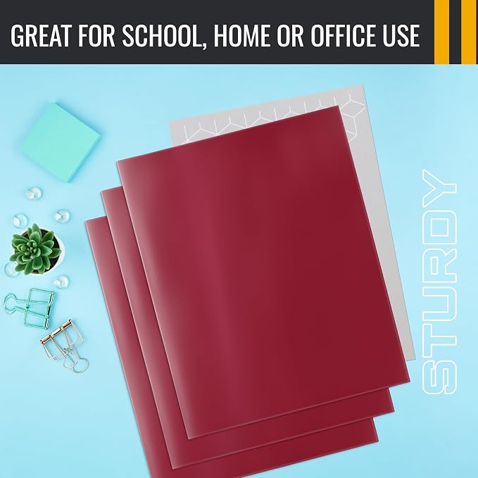 Better Office Products 2 Pocket Glossy Laminated Burgundy Red Paper Folders - Image 5