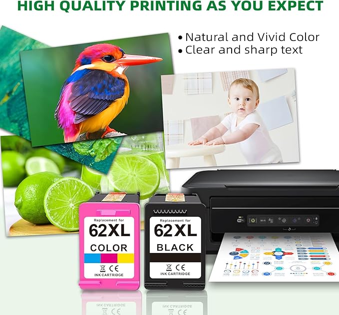 Replacement for HP 62xl Ink Cartridge Combo Pack - High Yield Ink Cartridges Compatible for hp Ink 62, Envy 5540 7640 7645 5660 OfficeJet 200 250 5740 Ink, Black, Tri-Color, 2 Pack-DeskLoop Office