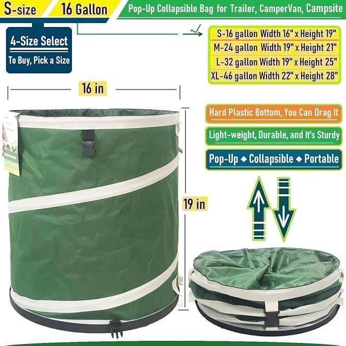 16-Gallon Collapsible Trash Can (16x19 in) Hard-Shell Bottom Yard Garden Bag for Pop-Up Trash Can,Recycling Bin,Yard Waste Container,RV Camping Waste Bin,Laundry Hamper,Lawn Grass,Leaf Bag,Weed Basket-DeskLoop Office