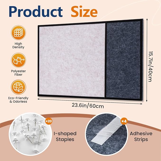 Felt Bulletin Board 23.6 x 15.7 Inch – Black Frame, Corkboard Alternative - Image 2