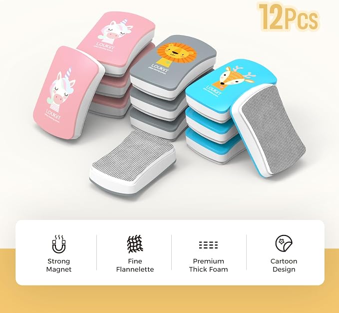 LOUKIN 12 Pack Kid Magnetic Dry Erase Erasers, Mini Whiteboard Eraser, Small - Image 2