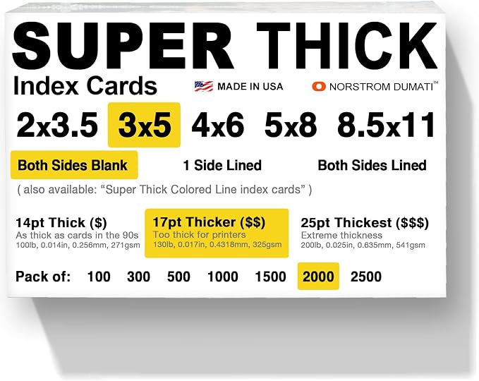 2, 000 SUPER THICK index cards / 3"x5" / 17pt 130lb / blank un-ruled/archival by Norstrom+Dumati