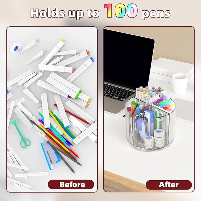 2 Pack Pen Pencil Holder for Kids, Rotating Pen Holder for Desk Organizer, 4 Compartments Art Supply Marker Organizer and Storage, Kids Desk Organizer Marker Holder Caddy Art Supply Organizer for Desk-DeskLoop Office