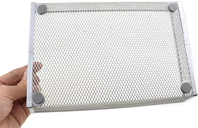 HAHIYO Stackable Mesh Tray Cup 9 x 6 x 2 inches Sturdy Container for Desk Drawer Organizer Collection for Home Office School kitchen Soft Foam Feet No Sharp Edges 1 Pack Silver-DeskLoop Office