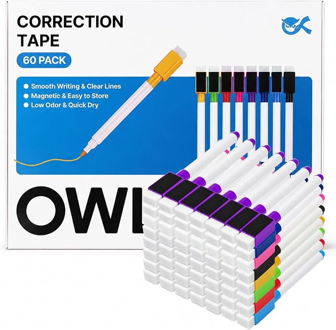 OWLKELA 60 Pcs Magnetic Dry Erase Markers by OWLKELA