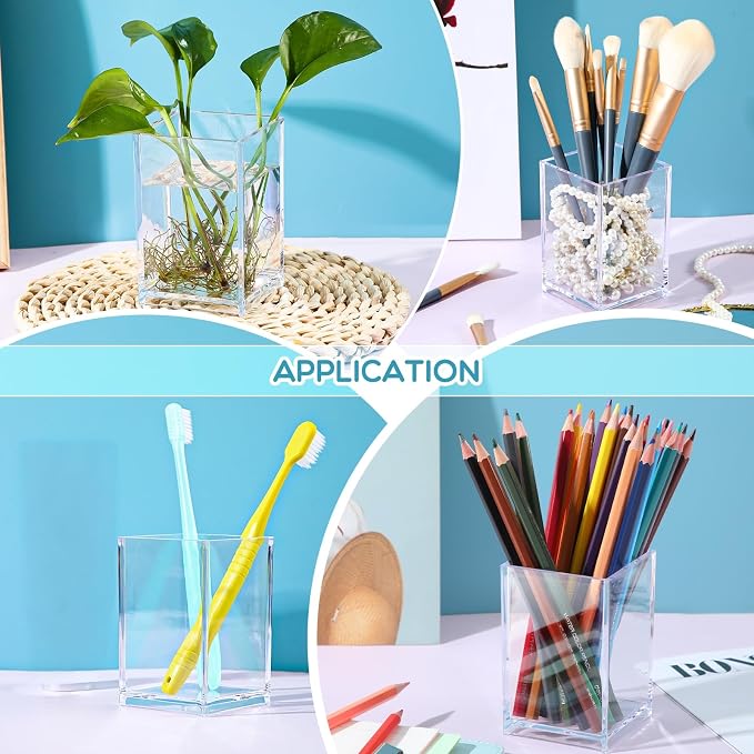 Crtiin 20 Pieces Acrylic Pencil Holder Makeup Brush Holder Pen - Image 3