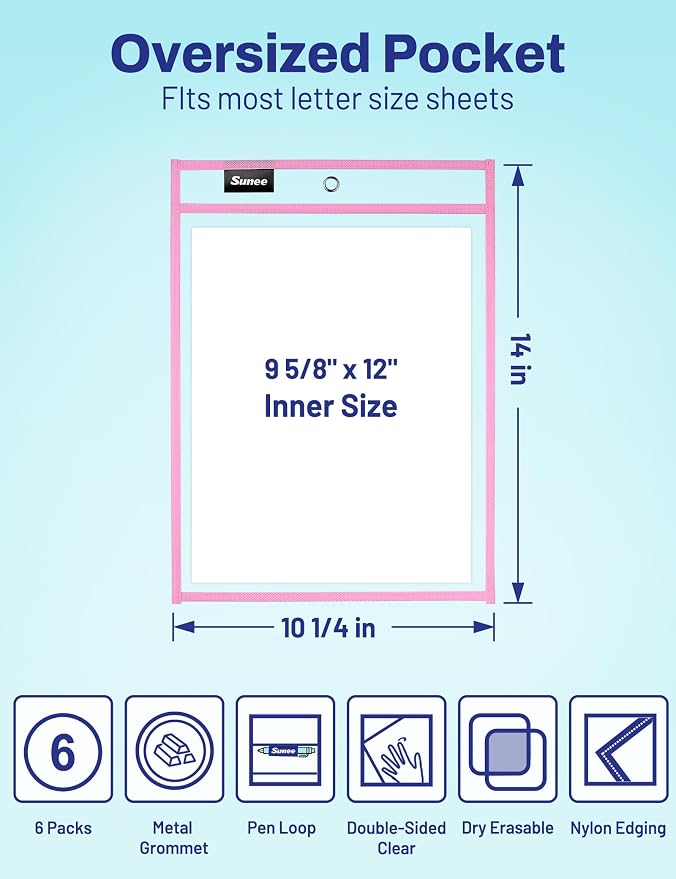 SUNEE 6 Packs Oversized Reusable Dry Erase Pocket Sleeves - Image 2
