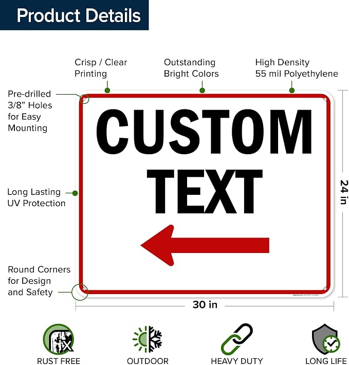 Custom Arrow, Custom Directional Sign, Left Arrow, 24x30 Inches, 55 mil thick - Image 6