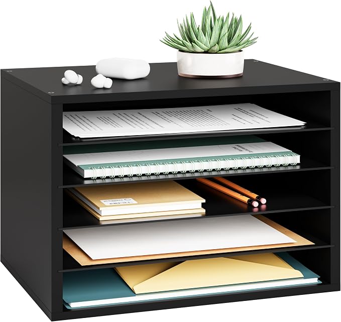 Ballucci 5 Tier Paper Organizer Letter Tray, Wood Desk File Organizer by Ballucci