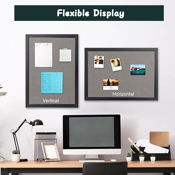 Gideal Large Bulletin Board 36 x 48 Inch, 100% Wood Framed Canvas Cork Board for Office with Grey Fabric, Wall Mounted Notice Board for Home School Office Decor-DeskLoop Office