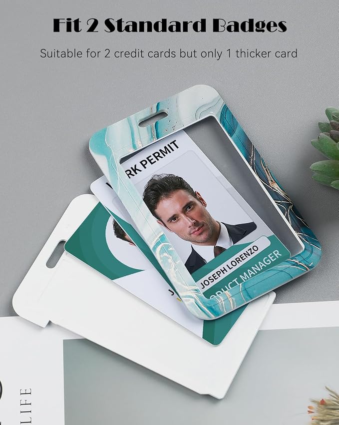 Uniclife Marbling Sliding Badge Holder Cyan Marble Pattern Plastic Card Holder - Image 2