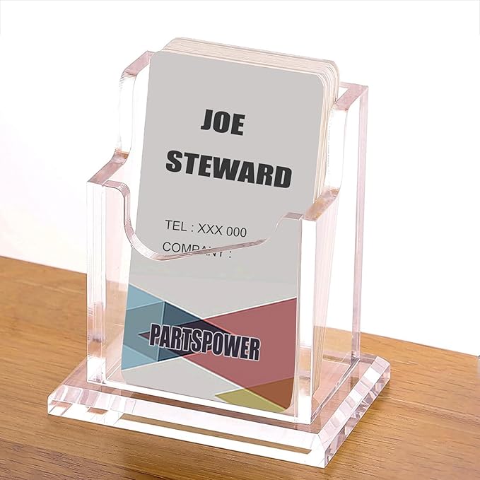 PARTSPOWER 4 Packs Acrylic Business Card Holders for Desk, Vertical Clear Business Name Card Display Stand, Desk Accessory Business Name Card Organizer (Vertical, 1-Slot)-DeskLoop Office