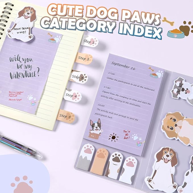 Hommie Cute Sticky Notes, Dog Sticky Notes Set Planner Dividers Self-Stick Notes Pads Animal Divider Tabs Bundle Writing Memo for Dog Lovers Home Office School Supplies-DeskLoop Office