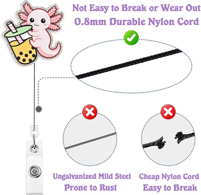 Cute Axolotl with Boba Tea Badge Reel Retractable, Funny Animal Badge Reel - Image 4