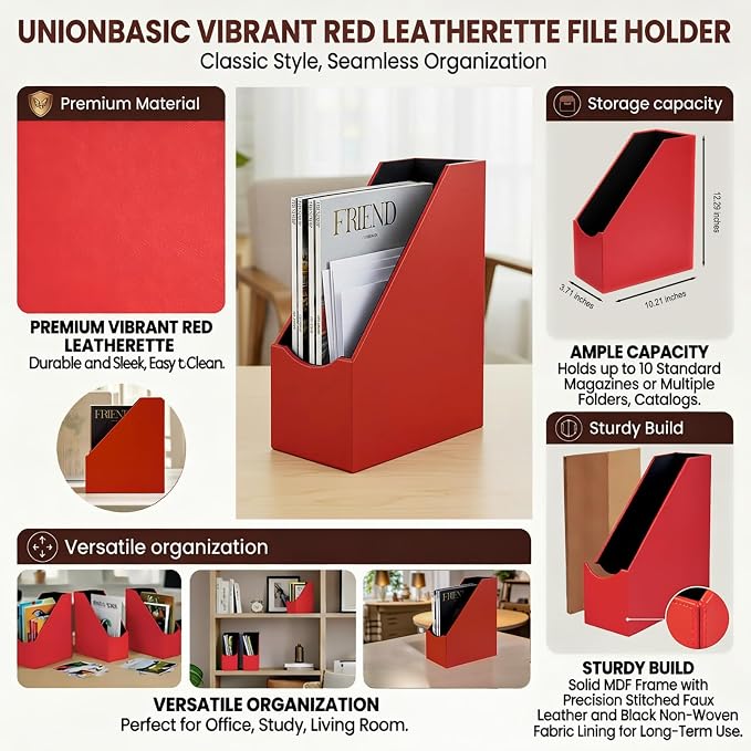 UnionBasic Magazine File Holder, Leatherette Desktop Document Organizer - Image 2