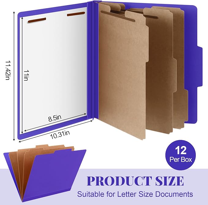 Skyygemm 12 Pcs Classification Folders Letter Size, 3 Divider Pressboard File - Image 2