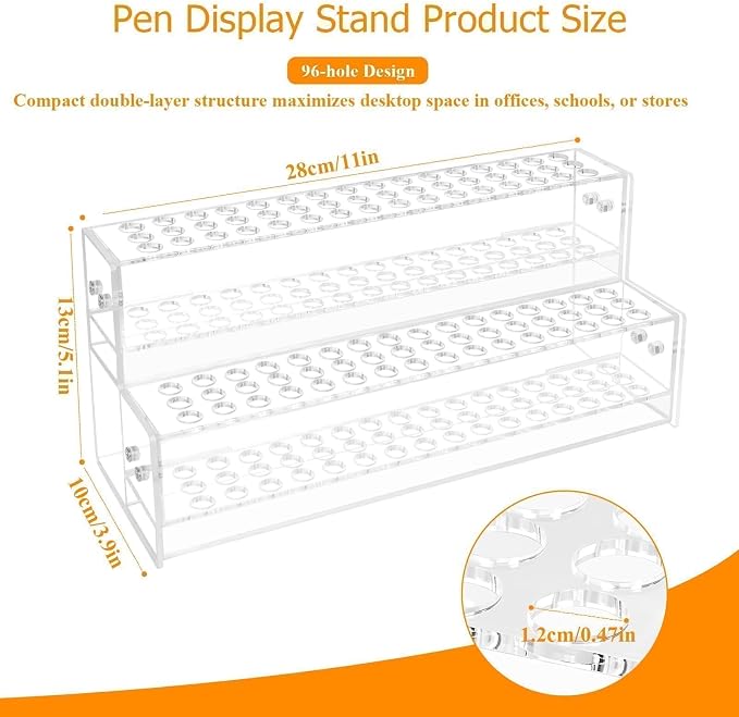96-Slots Acrylic Pen Holder, 2-Tier Pen Display Stand - Image 2