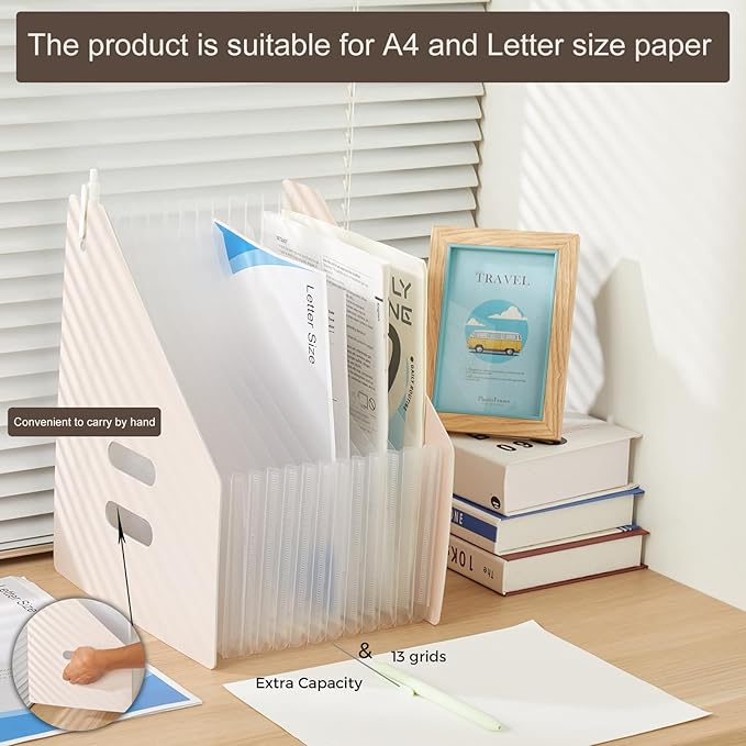 2-Piece Vertical Accordion Folder Manager, 13 Grid Expansion Pages, Vertically Opened Storage Bag for organizing Materials, School, Home, and Office letterhead, Gray-DeskLoop Office