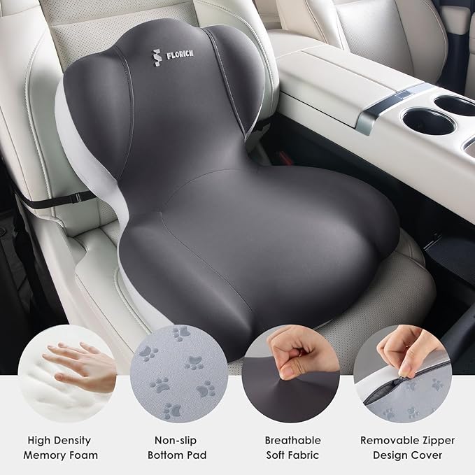FLORICH Memory Foam Truck Seat Cushion with Adjustable Strap,Seat Cushion and Lumbar Support Pillow for Car Office Chair, Ergonomic Back Support & Sciatica Relief for Long Drives(Grey)-DeskLoop Office