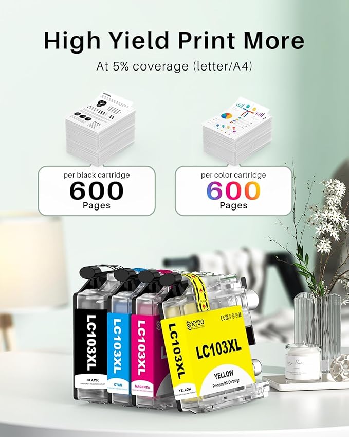 LC103XL Color Ink Cartridge Replacement for Brother LC103 XL Cartridges Use for MFC-J870DW MFC-J6520DW MFC-J475DW MFC-J6920DW MFC-J470DW(4 Pack)-DeskLoop Office