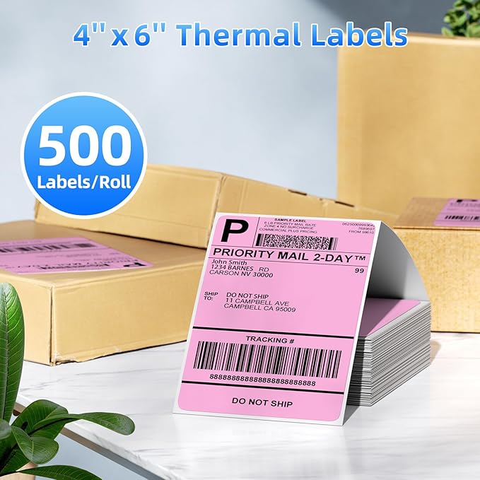 4x6 Pink Thermal Labels, 1 Packs of 500 4x6 Fold Labels - Compatible with JADENS, ASprink, Phomemo, Rollo, Zebra, Omezizy and Other Thermal Printers-DeskLoop Office