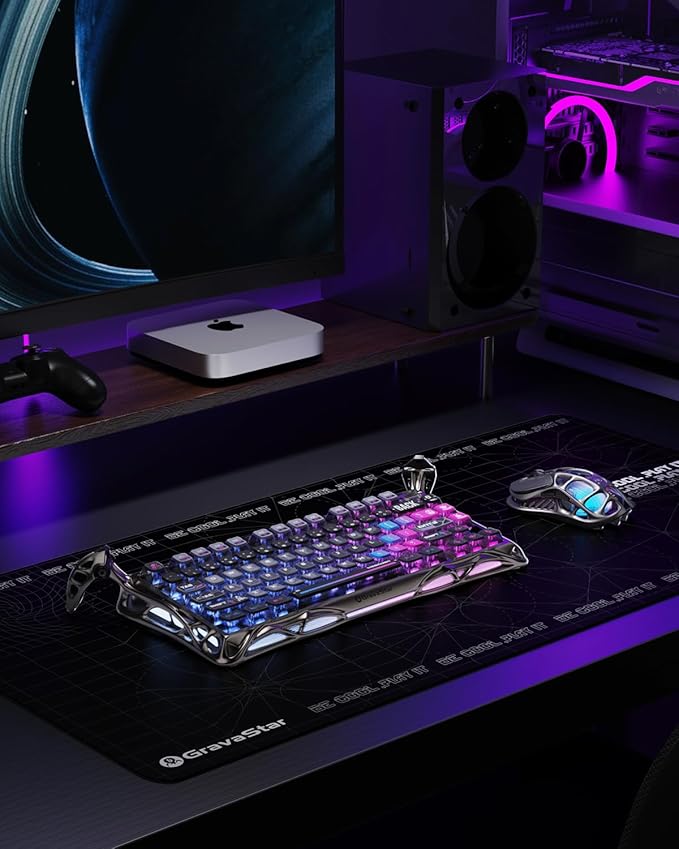 GravaStar Mercury K1 Pro Wireless Mechanical Gaming Keyboard, 75% Layout RGB Custom Keyboard, Electroplated Glossy Frame, Hot-Swappable Linear Switches – Cyberpunk Edition-DeskLoop Office